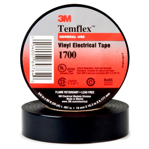 3M 3/4"x60' Temflex Economy Grade Vinyl Electrical Tape w/ 1.5" Core 3MECON60FT